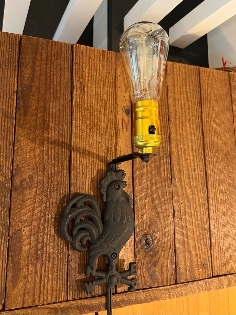 Black Rooster Wall Sconce Lamp - Rustic Home Wall Decor
